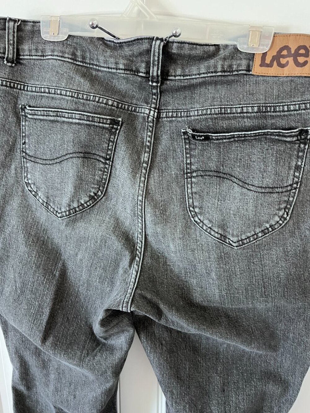 Lee Legendary High Rise Flare Jeans Gray Distressed Wash Stretch 18W Long BOHO - Picture 10 of 14